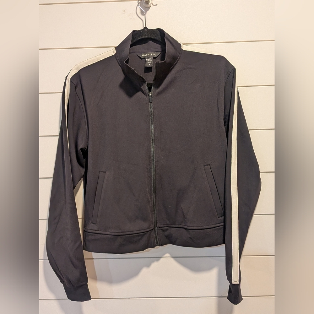 ATHLETA Women's Track Jacket Full Zip Black White Stripes Size M